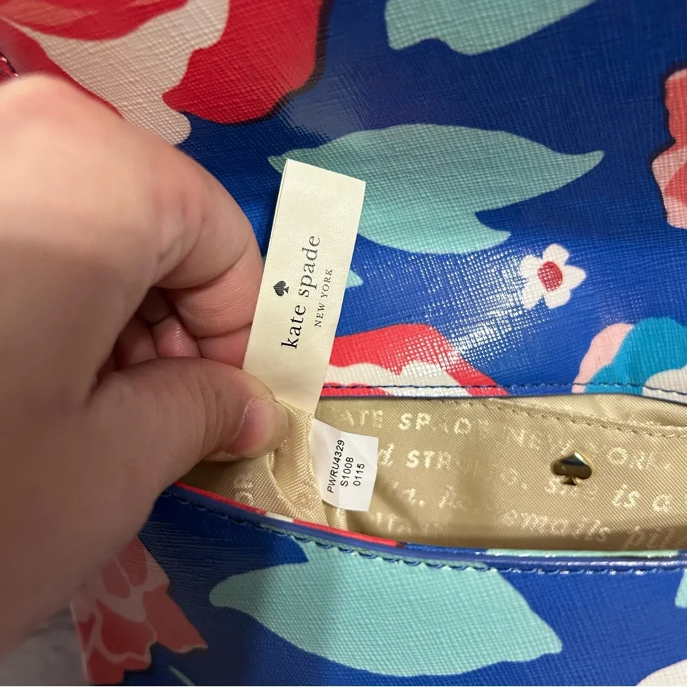 kate spade Blue Floral Crossbody Bag with Pink, Red and White Accents - Picture 6 of 8